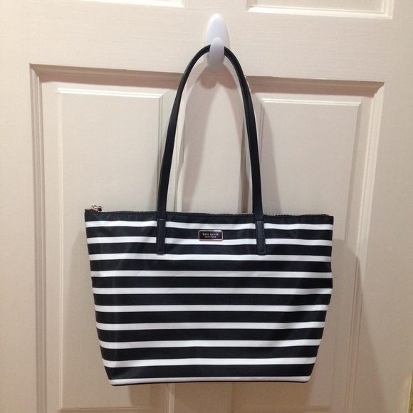 kate spade Handbags - Kate Spade Black White Stripe Nylon Tote Purse Bag